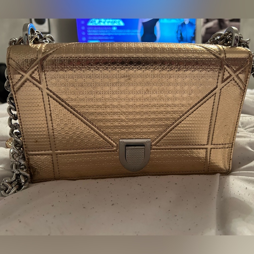 Christian Dior Gold Crossbody Bag with Silver Chain